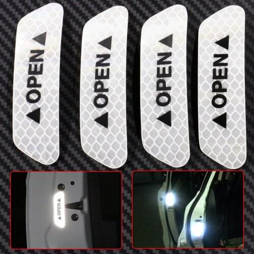 Car Door Stickers Universal Safety Warning Mark OPEN High Reflective Tape Auto Exterior Motorcycle Bike Helmet Sticker