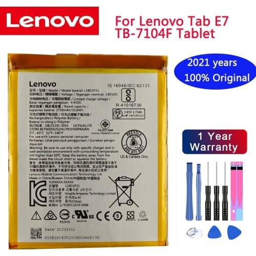 2021 years newLenovo 100% Original Replacement Battery L18D1P31 2750mAh For Lenovo Tab E7 TB-7104F Tablet Battery+free tools