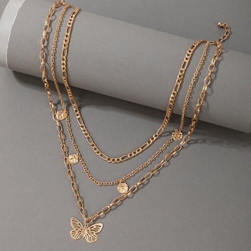 New Fashion Personality Three Layer Chain Butterfly Necklace for Women Jewelry Gifts