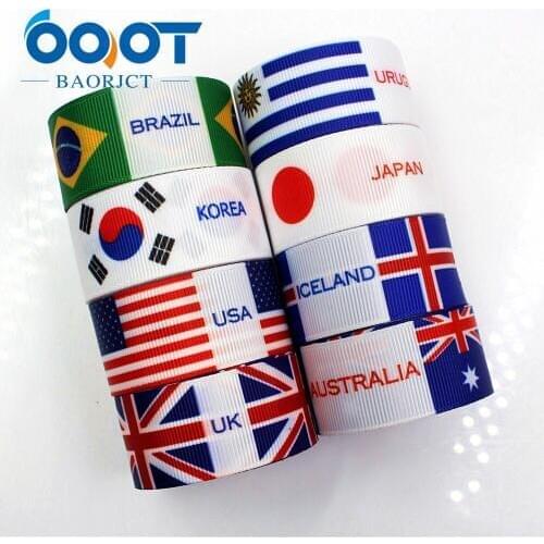 OOOT BAORJCT 181114 25mm 10yard National flag series Ribbons Thermal transfer Printed grosgrain Wedding Accessories DIY material