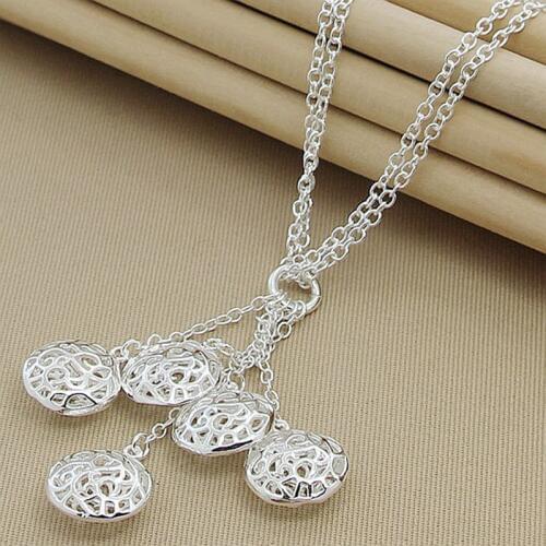Wholesale Jewelry Gift 925 Silver Hollow Round Necklace For Women Men Sterling Silver Necklace