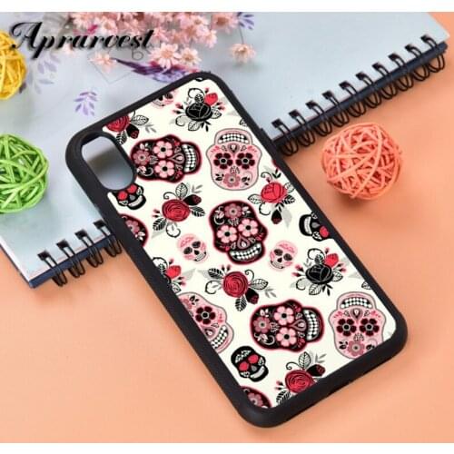 Aprarvest Red Sugar Skull Pattern Silicone Rubber Phone Case Cover For iPhone 6 6S 7 8 PLUS X XS XR 11 12 MINI PRO MAX