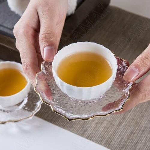 Golden Stroke Glass Storage Trays Relief Decorative Coaster Afternoon Tea Dessert Cake Organizer Home Decoration Ornaments