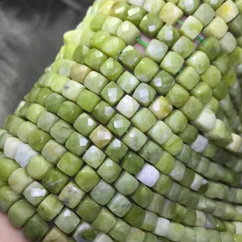 Loose beads square faceted pink/green jade 6-7mm for DIY wholesale 14" FPPJ gemstone