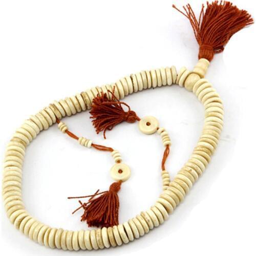 Tibetan 108PCS Antiqued Beige Yak Bone Rosary 11X3mm Tibetan Buddhist Hand Prayer Beads Malas BRO868