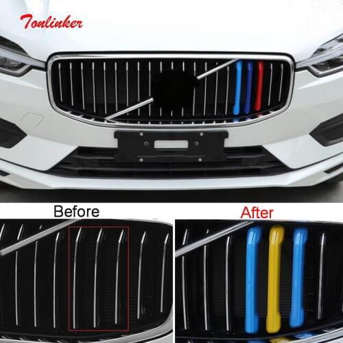 Tonlinker Exterior Car Front Racing Grills Cover Case Stickers for VOLVO XC60 V90 2018-20 Car styling 3 PCS ABS Cover stickers