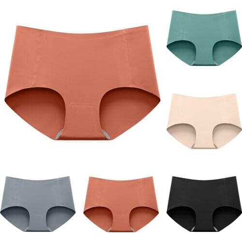 Womens Sexy Lingerie Panties Ladies Smooth Ice Silk Seamless Breathable High Waist Solid Color Underwear Female Underpants