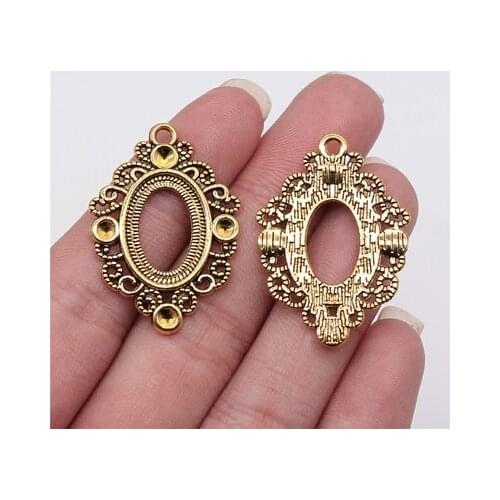 Vintage 5Pcs 35*25mm Antique Gold Color Hollow Wicca Flower Charms Fashion Earrings Necklace Pendant For DIY Jewelry Making