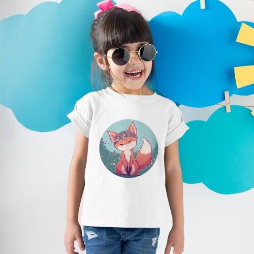 High Quality Printed Tshirt Cute Girls Cartoon Fox Tees Summer Cozy Teens Clothing Oversized Outdoor Casual Play Kids T-shirts