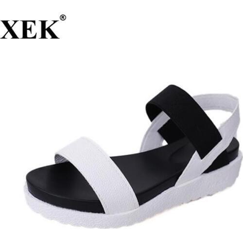 XEK 2018 New Gladiator Women shoes Roman sandals shoes Women sandals peep-toe flat Shoes woman sandalias mujer sandalias FM68