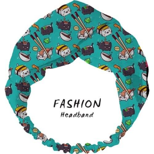 2020 Women Hair Accessories Bohemian Hairbands Sushi cats Print Headbands Cross Knot Turban Bandanas Hair Rope Hair Scrunchies
