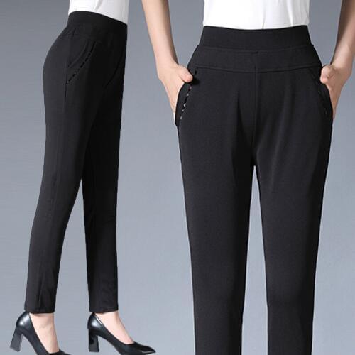 Top Quality 5XL Plus Size Middle-old Age Women Trousers High Waist Straight Casual Pants Solid Autumn Female Trousers Black 1542