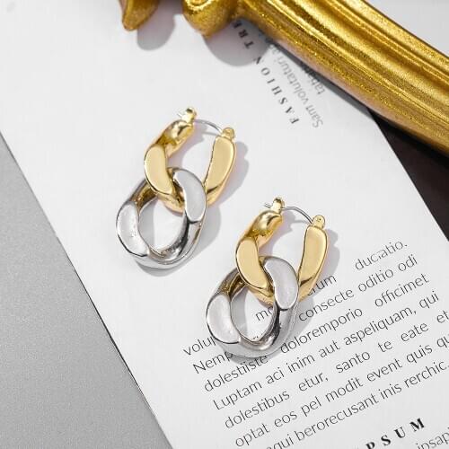 Punk Rock Cuban Chain Drop Earrings for Women Vintage Gold Silver Color Metal Chunky Twisted Earrings Statement Jewelry