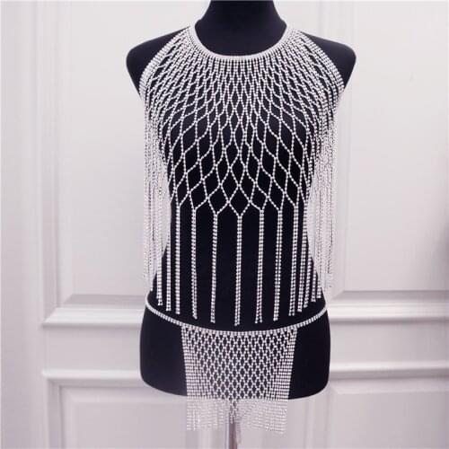 Mesh Crystal Bralette Underwear Sexy Fringe Body Jewelry for Women Bling Rhinestone Body Chain Bra Harness Waist Jewellery Party