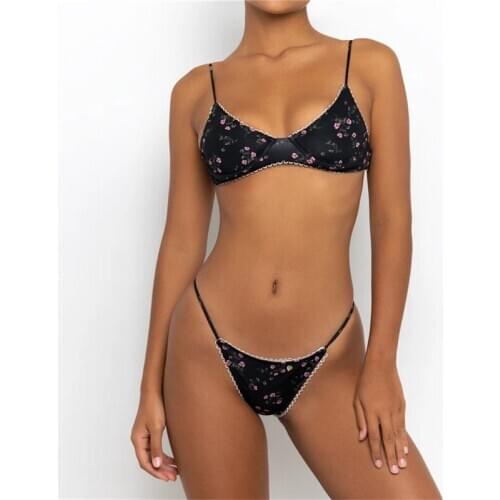 Ladies Swimwear Set Adults Summer Women Leisure Style Floral Printing Lace Decoration Sexy Backless Bikini Swimsuit Flower Suit