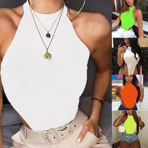 Ladies Sexy Sleeveless High Cut Slim Skinny Bodysuit Club Beachwear Fashion Halter Bodysuits Swimming Suit Womens Clothes