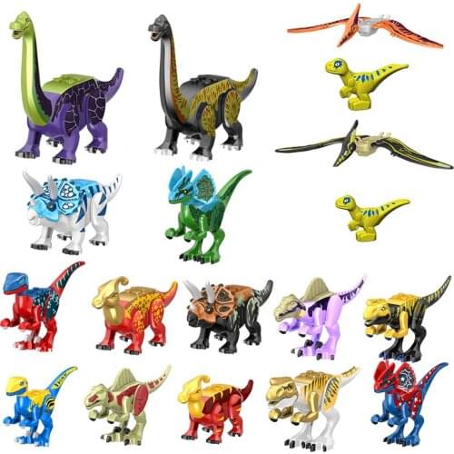 18Pcs Animal Series Jurassic Dinosaur Stegosaurus Carnotaurus Tyrannosaurus Cub MOC Model Building Blocks Bricks Toys Gifts