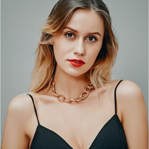 2021New Fashion Punk Retro Gold Round Thick Chain Necklace for Women Statement Silver Color Clavicle Necklace Party Jewelry Gift