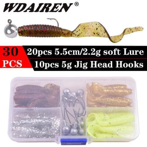 30Pcs/set Soft Lures Lead Hooks Boxed Flexible Swimbaits Lure Shrimp Flavor Additive Artificial Silicone bait Fishing Tackle