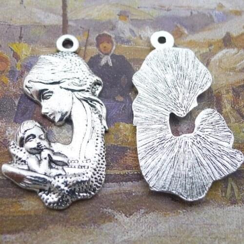 5PCS/Lot 38mm*20mm Antique Silver Color Mother Child Charm For Jewelry Making Mom And Child Pendants Charm Mom And Baby