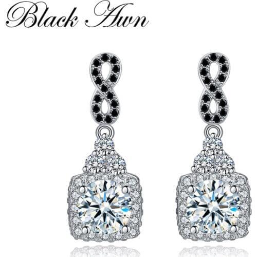 [BLACK AWN] Classic 925 Sterling Silver Jewelry Drop Earrings for Women Boucle D'oreille T152