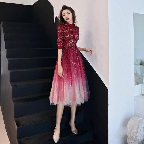 Bling Sequins Evening Dress Temperament Party Dress With Tassel Red-White Gradients Banquet Dress Elegant A-line Prom Gown XS-3X