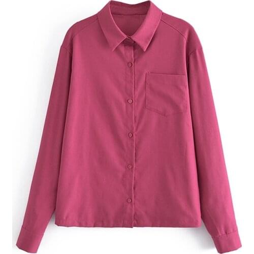 ZXQJ Women 2021 Fashion With Pockets Loose Linen Blouses Vintage Long Sleeve Button-up Female Shirts Chic Tops