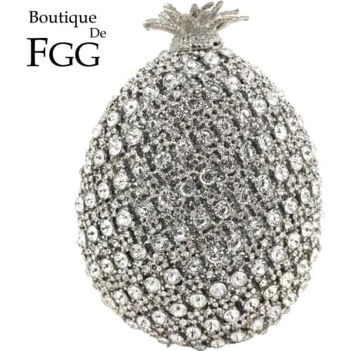 Boutique De FGG 3D Pineapple Women Minaudiere Clutch Evening Purses Wedding Crystal Bags Bridal Party Cocktail Diamond Handbags