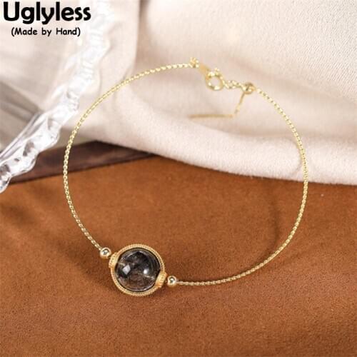 Uglyless Spinning Crystals Larimar Beeswax Bracelets for Women New Fashion Ultra-thin Gold Bangles Real 925 Silver Dress jewelry