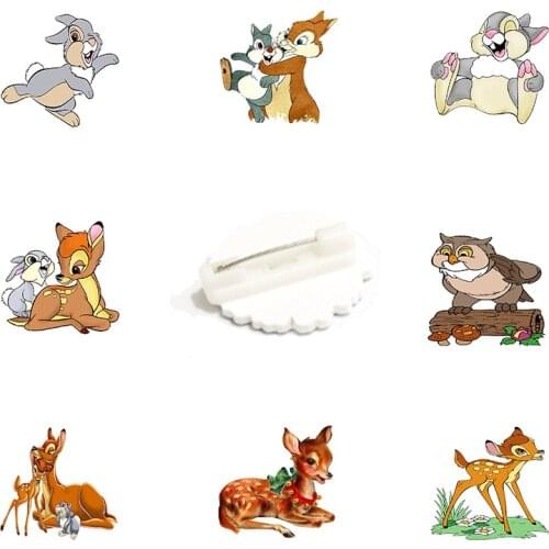 Disney Fawn Bambi And Bunny Samp Brooch Acrylic Enamel Brooch Brooch Shirt Bag Badge Childhood Cartoon Animal Jewelry Gift