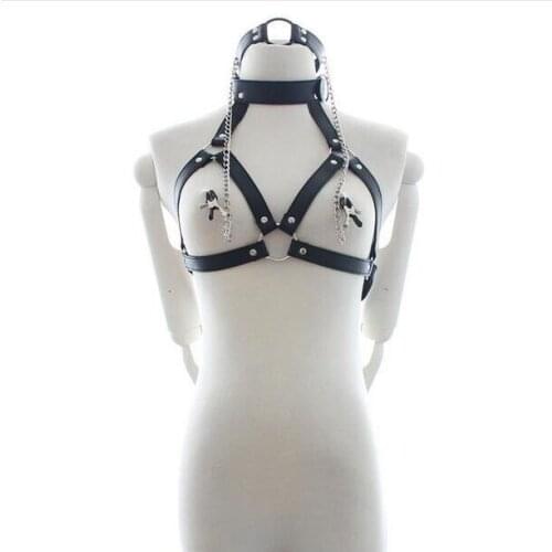 Sexy Girls Punk Gothic PU Leahter Harness Top Bra Harness Belt Body Bondage Nightclub Metal Link Suspender Straps 3300318