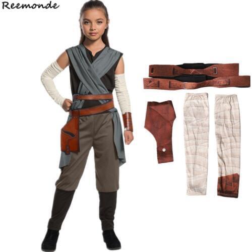 Kids Star War Rey Cosplay Costume Jedi Warrior Obi Wan Kenobi Black Soldiers Storm Troopers The Force Awakens Girls Fancy Dress