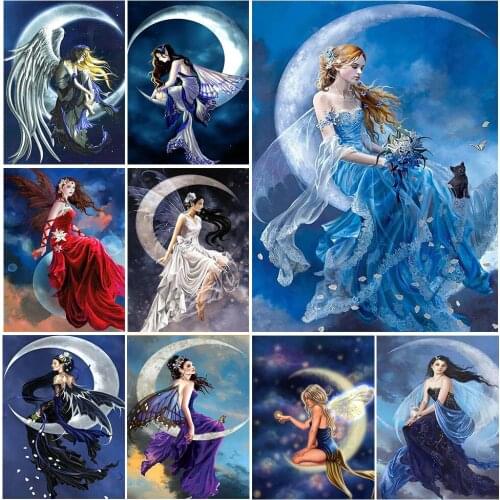 FIYO Diamond Embroidery The Moon Fairy Diamond Painting Full Square/Round Picture Of Rhinestone Mosaic Cross Stitch Wall Sticker