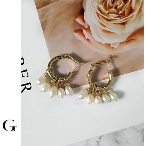 GHIDBK Baroque Gold Faux Pearl Hoop Earring Bohemian Dainty Adjustable Ring Earring with Fake Pearl Bridal Earring Wedding Hoops