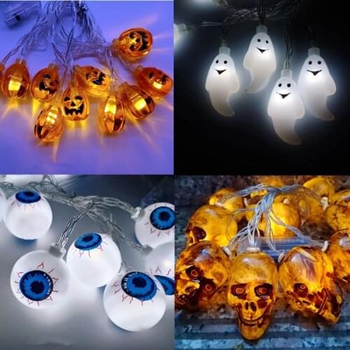 10LED Halloween Pumpkin Spider Bat Skull String Lights Lamp DIY Hanging Horror Halloween Decoration For Home Party Supplies