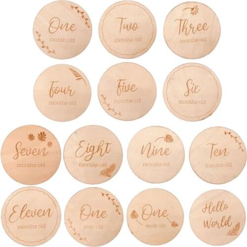 HUYU Wooden Baby Milestone Card Newborn Monthly Growth Recording Cards Handmade Baby Birth Commemorative Cards Photography Pr