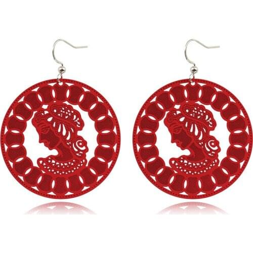 Indian African Silver Color Carved Portrait Pendant Dangle Earring for Women Boho Geometric Ethnic Earrings Wedding Brincos