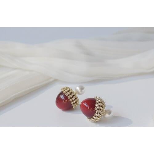 Korea New Design Fashion Jewelry Red Pine Cone Zircon Exquisite Earrings for Woman Holiday Party Daily Elegant Cute Earring