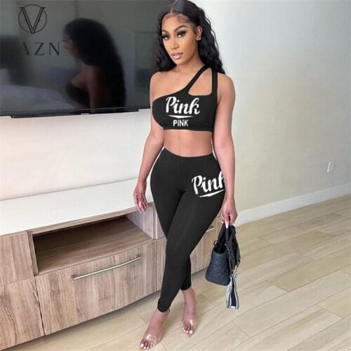 VAZN 2020 Hot V-neck Women Sleeveless Letter Casual Bandage Sport Set Tracksuit Sexy Suit Two Piece Set Sport Running Lady Sets