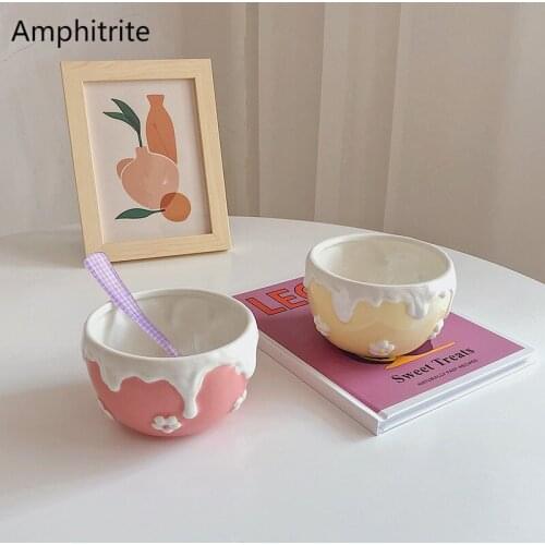Nordic In Nice Cream Pink Small Ceramic Dish Decorative Breakfast Naked Fruit Kitchen Rice Soup Ramen Dish Salad Cutter Bowl