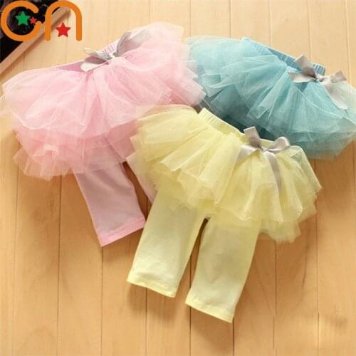Summer Children Baby Cute Fashion Wild Cotton Leggings Net Yarn Bow Skirt Culottes Girl Cake Pompon Culottes For Kids Pants