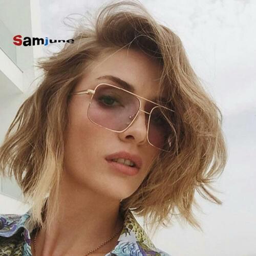 Samjune New Brand Designer Metal Men Oversized Sunglasses Fashion Luxury Square Sunglasses Women Mirror Lens Oculos De Sol