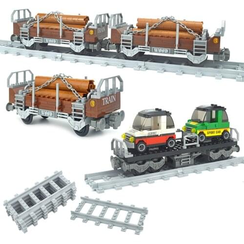 Train Model Building blocks sets Compatible All Brands Freight train Cars Construction Bricks Kits Rails City tracks toy for Kid