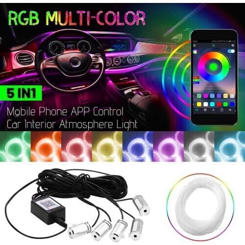 6m Car Atmosphere Lights Neon Wire Strip Light RGB Multiple Modes App Sound Control Auto Interior Decorative Ambient Neon Lamp