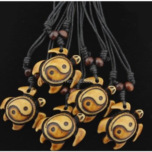 Wholesale 12pcs Imitation Bone Carved Tai Chi Yin & Yang Turtles Pendants Necklace Choker Amulet MN432