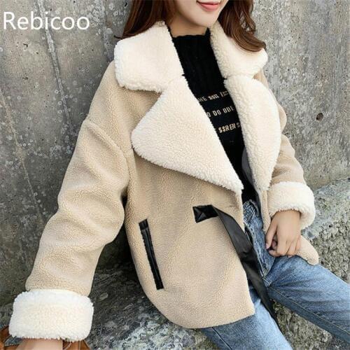 Faux Fur Fleece Coats Women Autumn Winter Large Collar Loose Single Button Thick Warm Casual Oversized Lamb Fur Coat