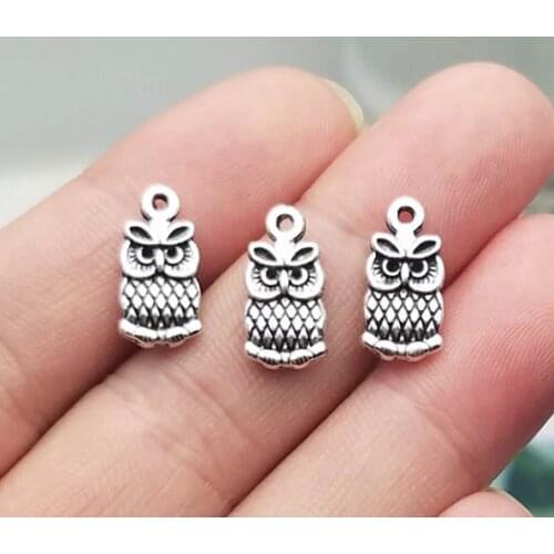 50pcs/lot--15x7mm, Antique silver plated owl charms,DIY supplies, Jewelry accessories