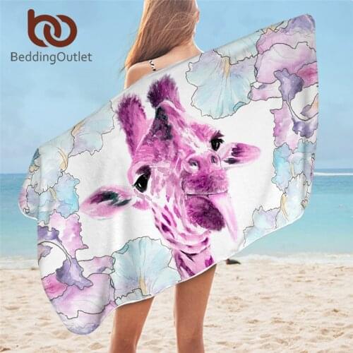 BeddingOutlet Giraffe Bathroom Towels Cartoon Animal Beach Towel Watercolor Bath Towel For Adults Pink Flower Cute Toalla 1pc