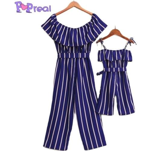 PopReal Family Matching Outfits Mom And Daughter Matching Jumpsuits Straps Outfits Baby Girls Clothes
