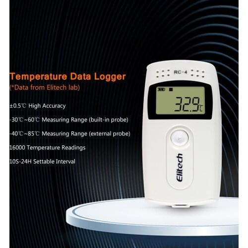 Elitech RC-4 Temperature Data Logger Data Recorder 16000 Points LCD Industrial Data Loggers for Cold Chain Transportation